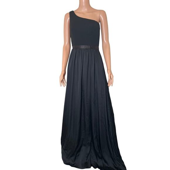 White By Vera Wang Long One Shoulder Bridesmaid Dress Black Evening Gown SZ 2 - Picture 2 of 9